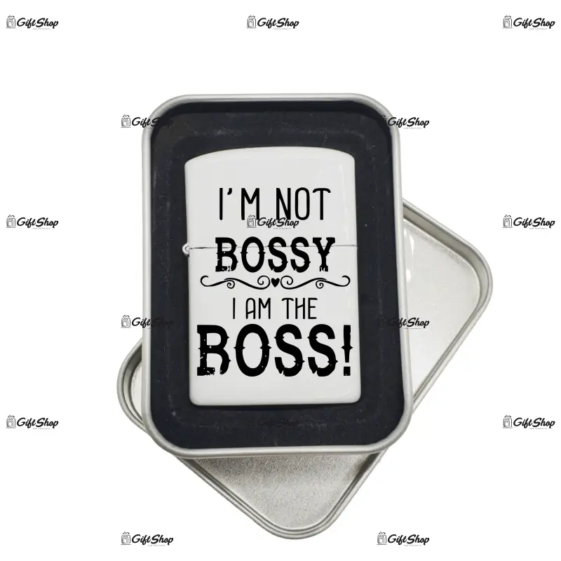 I`m not bossy, bricheta metalica gravata laser cu mesaj